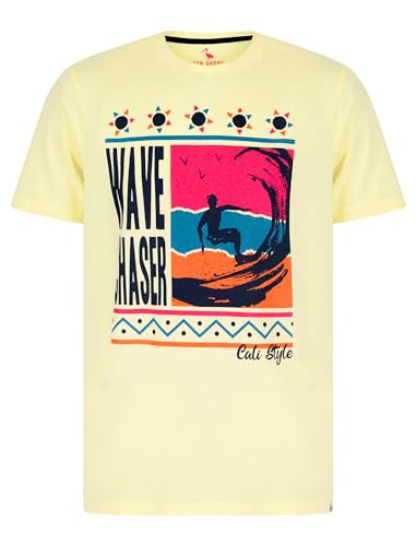 Sth. Shore T-shirt girocollo da uomo in cotone con stampa grafica vintage "Surf SIL", Giallo trasparente., L