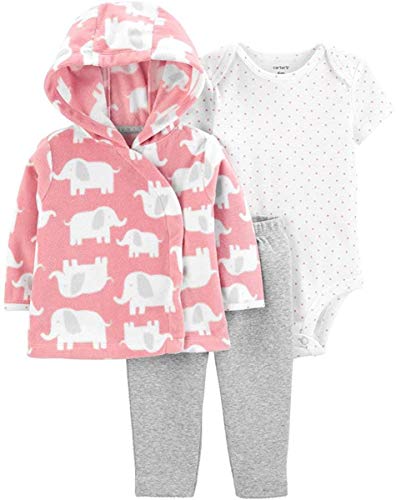 Carter's Baby Girls' 3-Piece Little Jacket Set (9 Months, Pink/Heather/Elephant)