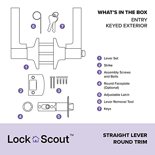 Lock Scout Straight Lever with Round Trim Keyed Entry Door Handle, Matte Black Finish by Lock Scout - Image 3