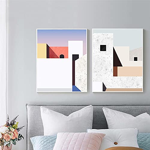 Affiche d'art mural minimaliste nordique et impression colorée de lignes de construction en toile
