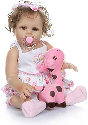 iCradle Angelbaby Full Silicone Vinyl Body Reborn Baby Dolls Realistic Looking Baby Girl Blue Eyes Curly Hair Washable Bebes Newborns Dolls for Kids 19 inch 48CM
