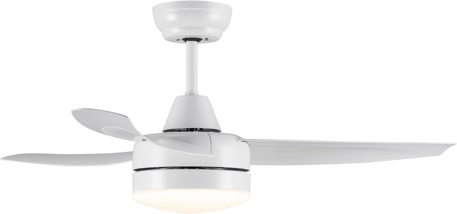 42 inch Indoor White Ceiling Fan with LED Light, 3 Speeds, Timing, Kids Room, Safe Design, Easy Installation