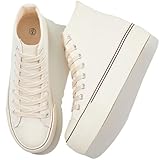 Waluzs Platform Sneakers for Women Womens Fashion High Top Sneakers Women's Canvas Platform Shoes Casual Lace Up Tennis Shoes(Beige.US11