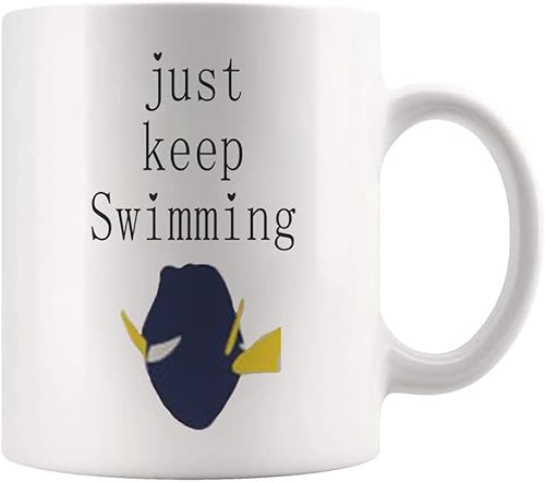 Miniatura 2 de Fonhark - Taza de café Just Keep Swimming Dory de 11 onzas, color blanco