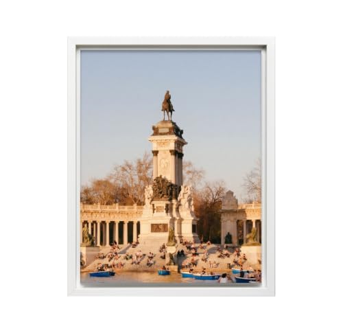 InkFlow Posters Lakeside Monument Canvas Poster - Historic Lake Photography with Rowboats - Scenic European Park Print - Serene Wall Art for Living Room - 8x10 White Floated Frame Canvas Print