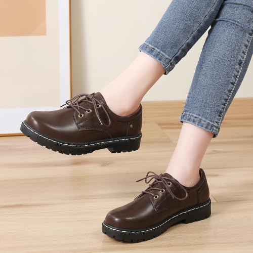 Image of Women Oxford Shoes Plain Toe Lace Up Non-Slip Platform Dress Shoes
