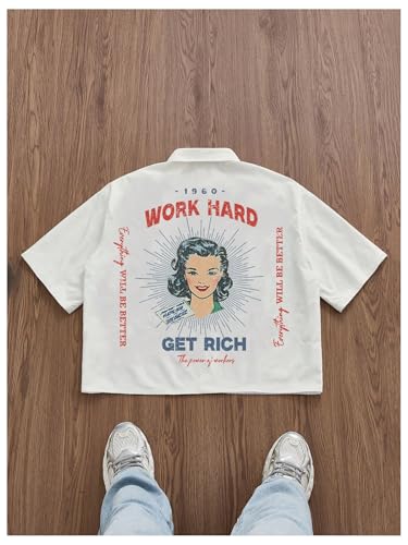 Men's Summer Oversized Shirts Letter Graphic Button Down Short Sleeve Casual Vintage Shirt Streetwear2