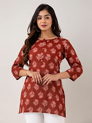 Image of feranoid Women Cotton Printed Straight Short Kurti