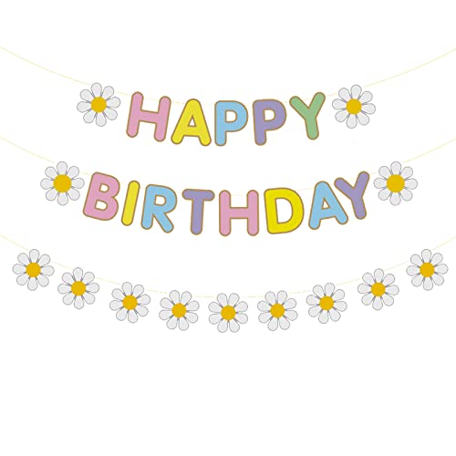 Zwiebeco Fournitures de décoration de fête d'anniversaire marguerite macaron – Bannière « Happy Birthday » pour enfants et adultes Zwiebeco Fournitures de décoration de fête d'anniversaire marguerite macaron – Bannière « Happy Birthday » pour enfants et adultes
