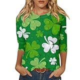 St Patricks Day Shirt Women Sexy, Sexy Tops for Women Blue Tops for Women 2024 Womens St. Patrick's Day Tops 3/4 Sleeve Shirts Round Neck Graphic Tees Blouses Fashion Plus Size (Army Green,X-Large)