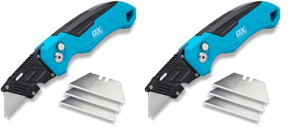 OX Tools P224301 Pro Heavy Duty Fixed Blade Folding Knife, Blue/Black (Pack of 2)