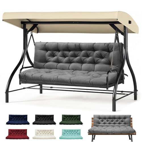 PITCTCHIC Porch Swing Cushions Outdoor Swing Cushion for Patio Furniture 2-3 Seater Replacement Cushion with Ties Grey