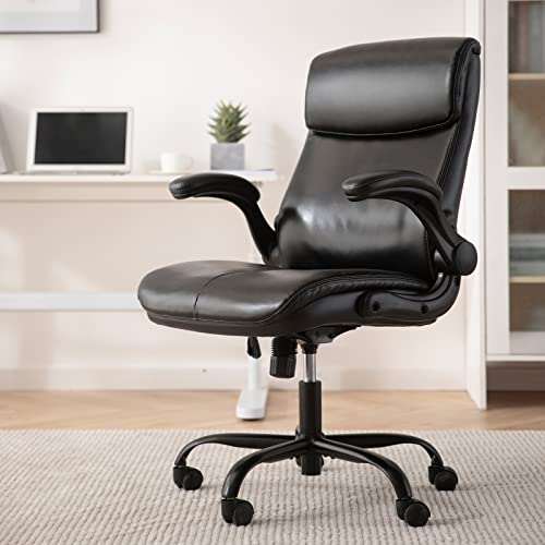 Colamy Office Chair High Back Executive Computer Desk Chair, Ergonomic Home Office Chair With Padded Flip-Up Arms, Adjustable Height And Tilt, Swivel Task Chair With Thick Leather, 1 Pc #TOP1