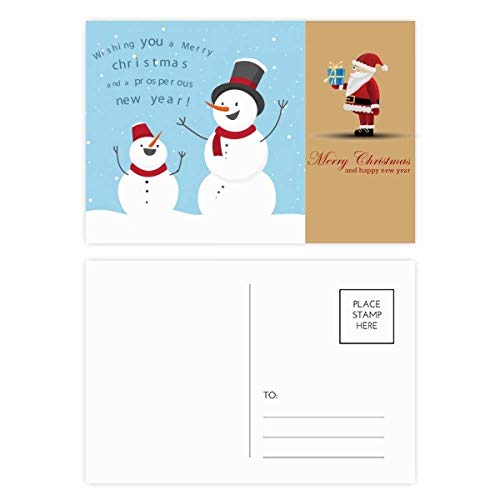 Cartes postales Noël bleu ciel avec bonhomme de neige et Père Noël (Lot de 20)