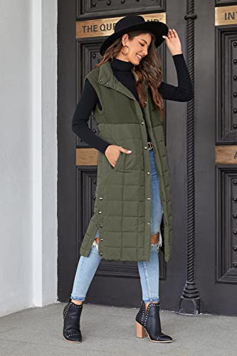 UMEKO Women's Long Puffer Vest Fleece Jacket Winter Button Down Sleeveless Coats4