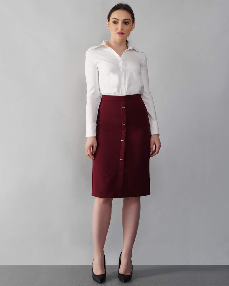 Harold Meagan Buttoned Utility Formal Casual High Waist Red Pencil Skirt for Women