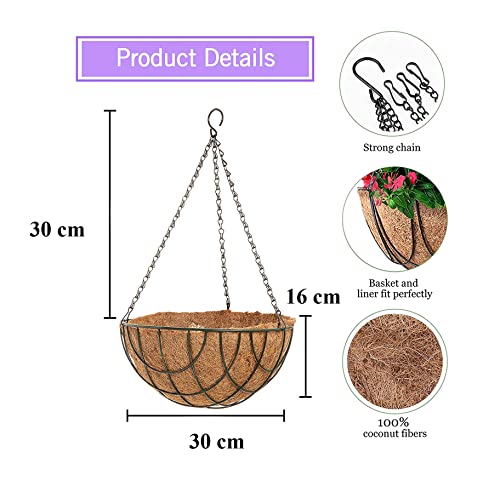 COIR GARDEN Coir Hanging Baskets - 12 INCH - Pack of 5 - Balcony Garden Decoration for Indoor and Outdoor
