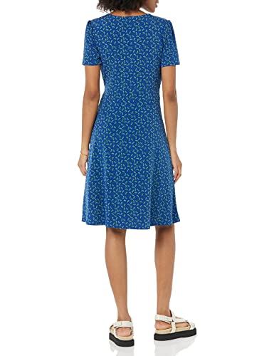 Image of Amazon Essentials Women's Short Sleeve V-Neck Gathered Flattering Fit and Flare Dress