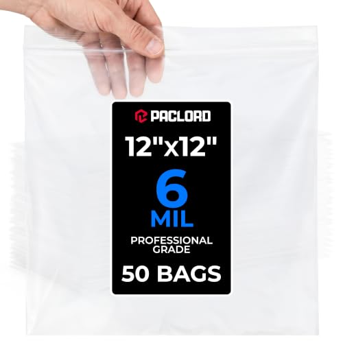 12" x 12" Medium Reclosable Plastic Zip Bags, 50 Count