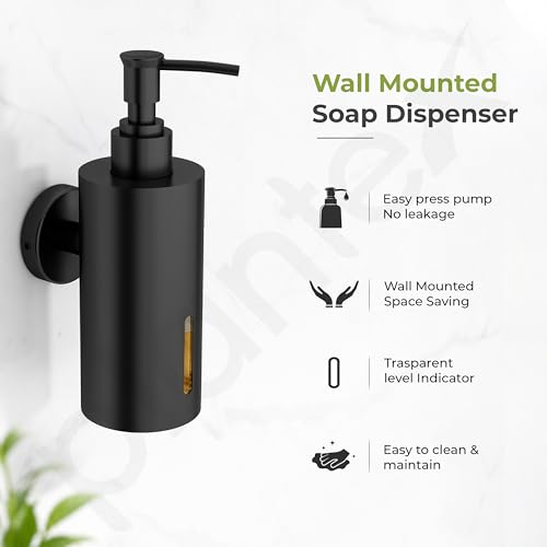 Image of Plantex Liquid Soap Dispenser for Bathroom /Stainless Steel Shampoo Dispenser /Round Hand wash Dispenser /Bathroom Accessories - Pack of 1 (Black)