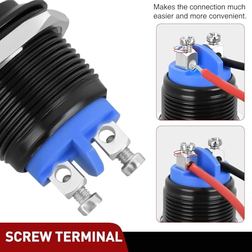 Image of Nilight 19mm Momentary Push Button Switch 2PCS | 12V Waterproof Black Metal Round Starter Power Switches 2 Pin Screw Terminal for Car Truck Horn Boat Marine RV Vehicle