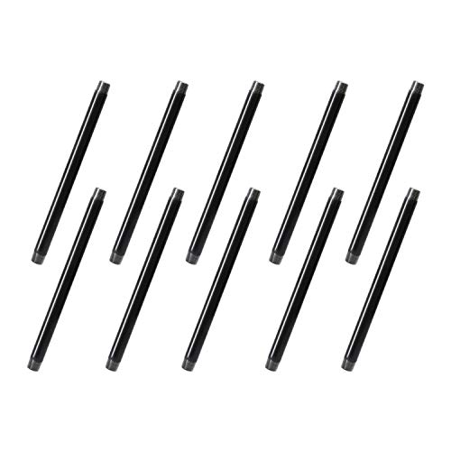Home TZH 10 Pack Heavy Duty Pre-Cut Steel Pipe, Threaded Metal Nipple for Industrial Vintage Style DIY Project/Furniture/Shelving Decoration (1/2"x12", Grey)