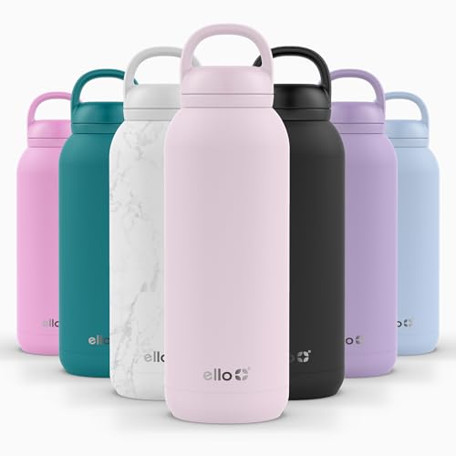 Image of Ello Cooper Twist 40oz Stainless Steel Water Bottle with Chug Lid | Leak Proof | Double Walled and Vacuum Insulated | Built in Carry Loop | Dishwasher Safe | Cashmere Pink