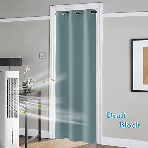 Image of RYB HOME Temporary Doorway Curtains Blackout Privacy Room Divider Curtains Portable Drapes for Closet Wall Panel for Bedroom Living Room Dining Basement Window, W 60 x L 84 inches, Dusty Blue