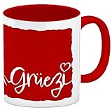 speecheese Kaffeebecher Rot mit Grüezi-Schriftzug mit Herz und Bergen Schweiz Tasse in rot und weiß Geschenkidee Gebirge Hochgebirge Kantone Schoki mit Herz Kaffeebecher Rot Rot Der