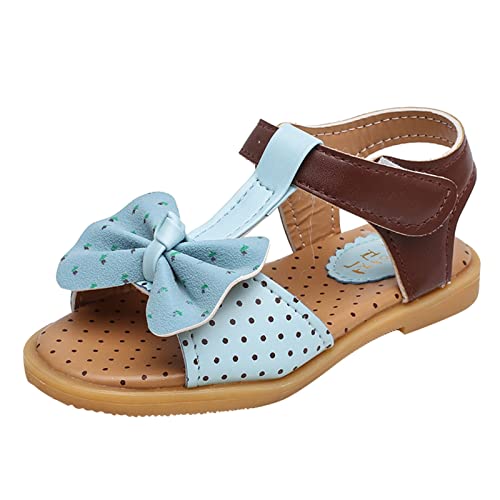 Toddler Girl Sandals Children Shoes Fashion Flat Bottom Bow Princess Sandals Soft Bottom Fashion Sandals (Blue, 9.5 Toddler)