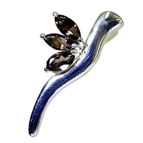 Pendentif quartz fumé en argent 925 véritable taillé en marquise pour femme