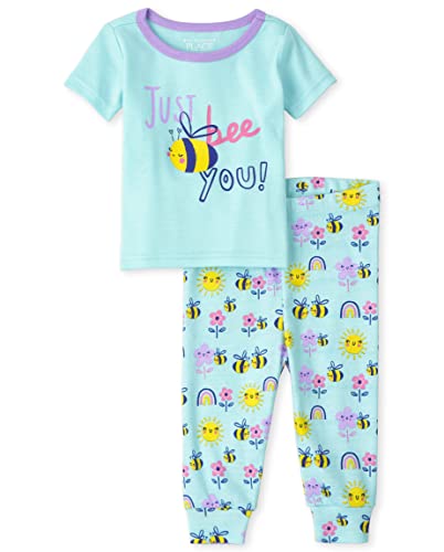 Image of The Children's Place Baby Toddler Girls Short Sleeve Top and Pants Snug Fit Cotton 2 Piece Pajama Sets