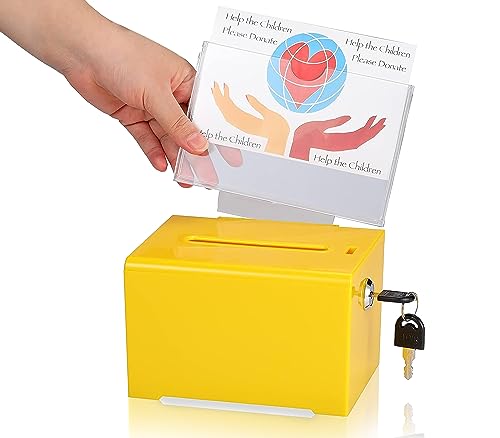 Adir Acrylic Donation Ballot Box With Lock - Secure And Safe Suggestion Box - Drawing Box - Great For Business Cards (6.25" X 4.5" X 4") - Yellow #TOP11