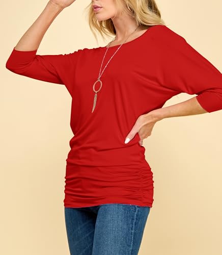 MBJ WT822 Womens 3/4 Sleeve with Drape Top L RED - Thumbnail 5