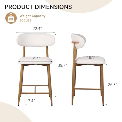Image of ECHINGLEC Counter Height Bar Stools Set of 6, Upholstered Kitchen Bar Stools with Curved Back Support & Sturdy Metal Legs, Kitchen Stools for Kitchen Island, Home Bar (Beige)