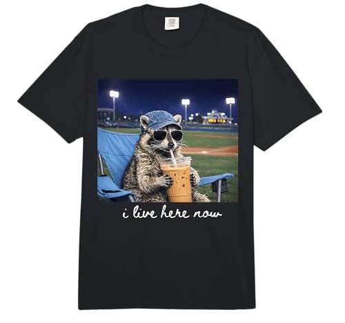 Funny Racoon Drinking Iced Coffee at Ballfield Baseball Mama Comfort Colors Adult Heavyweight T-Shirt