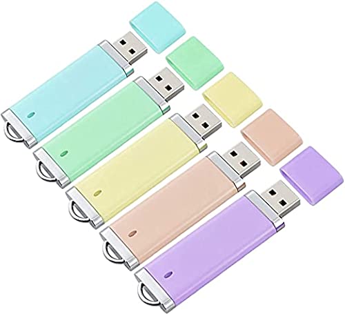 RAOYI 5PCS 1G Colorful USB Flash Drive - Bulk Pack - USB 2.0 1GB Snapcap Design in 5 Mixed Colors(Blue,Green,Yellow,Pink,Purple)