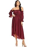 ANNA-KACI Womens Casual Boho Long Sleeve Off Shoulder Renaissance Peasant Dress, Rose Red, Small