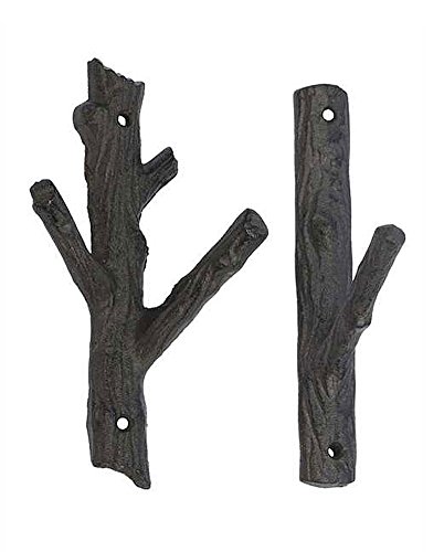 Set of Two Cast Iron Tree Branch Wall Hooks - 7.5