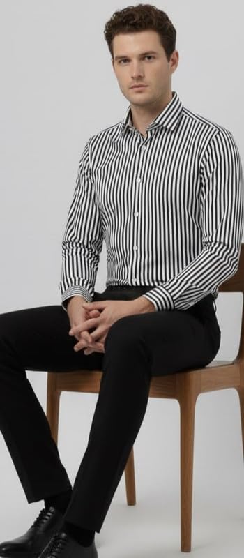 Image of U TURN Men's Casual Solid Stylish Formal Striped Shirt for Men