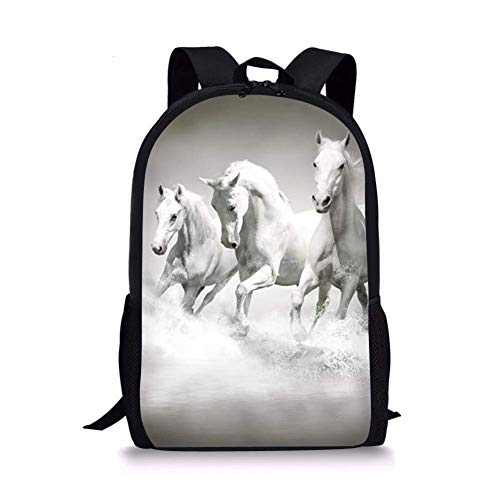 Kids Backpack with Water Bottle Holder Horse Crazy Print Girls School Bag Boys