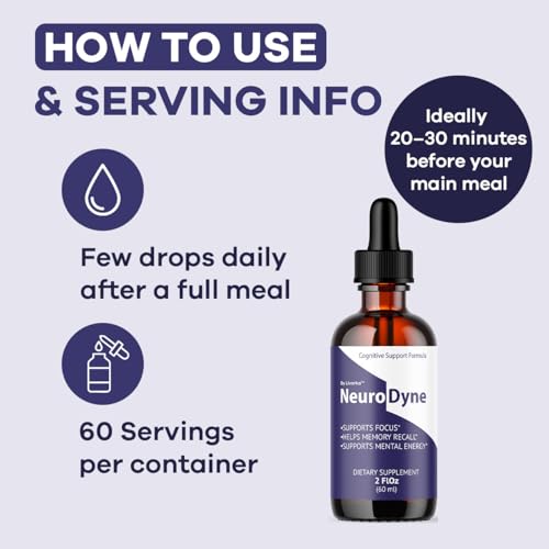 Image of NeuroDyne - Official NeuroDyne Drops Supplement Brain Support Advanced Formula, Neuro Dyne Liquid Premium All Natural Cognitive Focus Nerve Support for Health Wellness, 1 Bottle for 1 Month