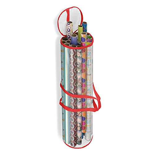 Ram® Red Christmas Cylinder Gift Wrap Storage Clear Bag Wrapping Paper Organiser Xmas Christmas Tidy – Stores Baubles Tinsels Lights Bows Heavy Duty Material - Image 3
