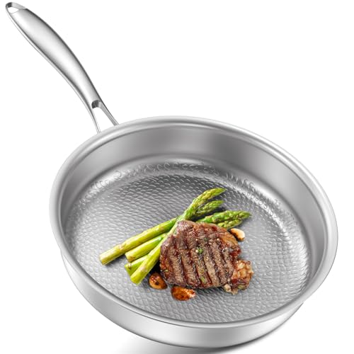 Abijan 30cm Titanium Frying pan Non Coated Stainless Steel Frying pan for Induction Non-Toxic Stainless Steel Pan All Hobs Compatible No PTFE & PFOA Oven Safe