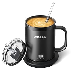 Temperature Control & Self-Heating Smart Mug, Touch & App Control, 14oz Coffee Warmer with lid, 120 Minute Battery Life, with Glass Straw and LED Display