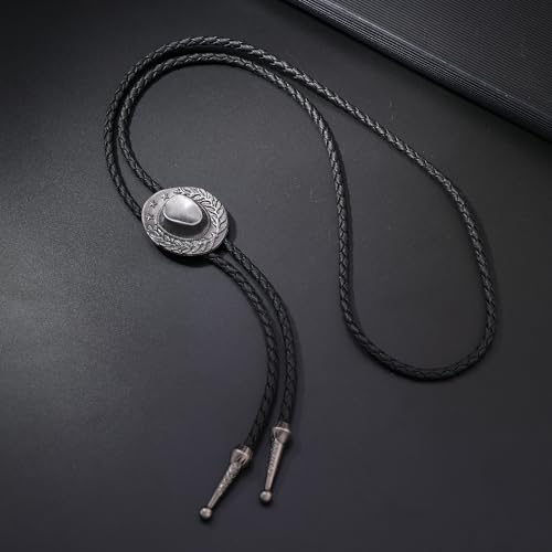 Image of Joxevyia Bolo Tie for Men Vintage Cow Skull Leather Rope Western Cowboy Necktie Vintage Bola Tie Gift for Him