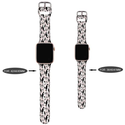 Compatible With Penguins Apple Watch 38/40/41/42/44/45mm For Women Men,Soft Silicone Animal Pattern Printed Replacement Wristband Band For Iwatch Series 7 6 5 4 3 2 1 SE.38mm/40mm/41mm