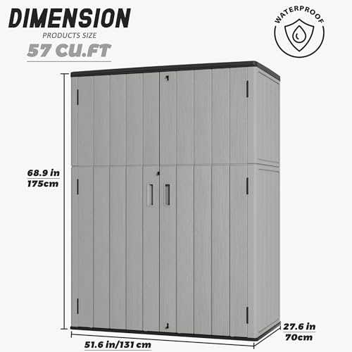 Image of Mrosaa Outdoor Storage Shed Waterproof,Resin Storage Sheds Outdoor with Floor,Outdoor Storage Cabinet for Garage Storage, Pool Storage, Bike, Garden (57Cu.ft)