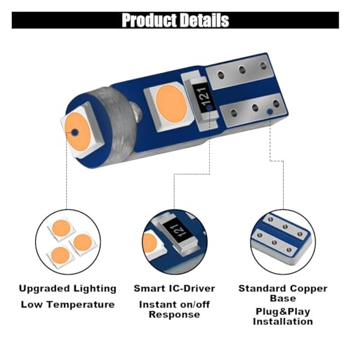 Image of GLSOWEE T5 LED Bulbs, 74 73 37 2721 LED Bulb 12 Volt Replacement, Yellow | 3030 SMD Bright Canbus Error-Free, Fit for Auto Car Gauge Cluster Dashboard Light Bulb Instrument Panel Indicator Lights Lamp