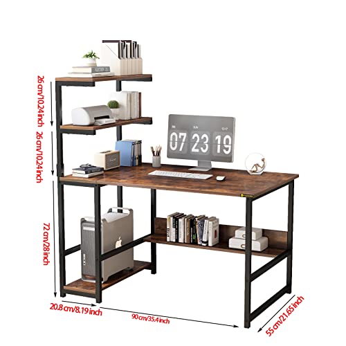 Alisened Computer Desk With 4-Tier Storage Shelves, 43.3 Inch Modern Large Office Desk Computer Table Studying Writing Desk Workstation With Bookshelf And Tower Shelf For Home Office #TOP2